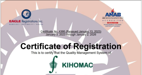 KIHOMAC and Navcom ISO 9001:2015 and AS9100D quality system integration certificate showcasing aerospace compliance standards.
